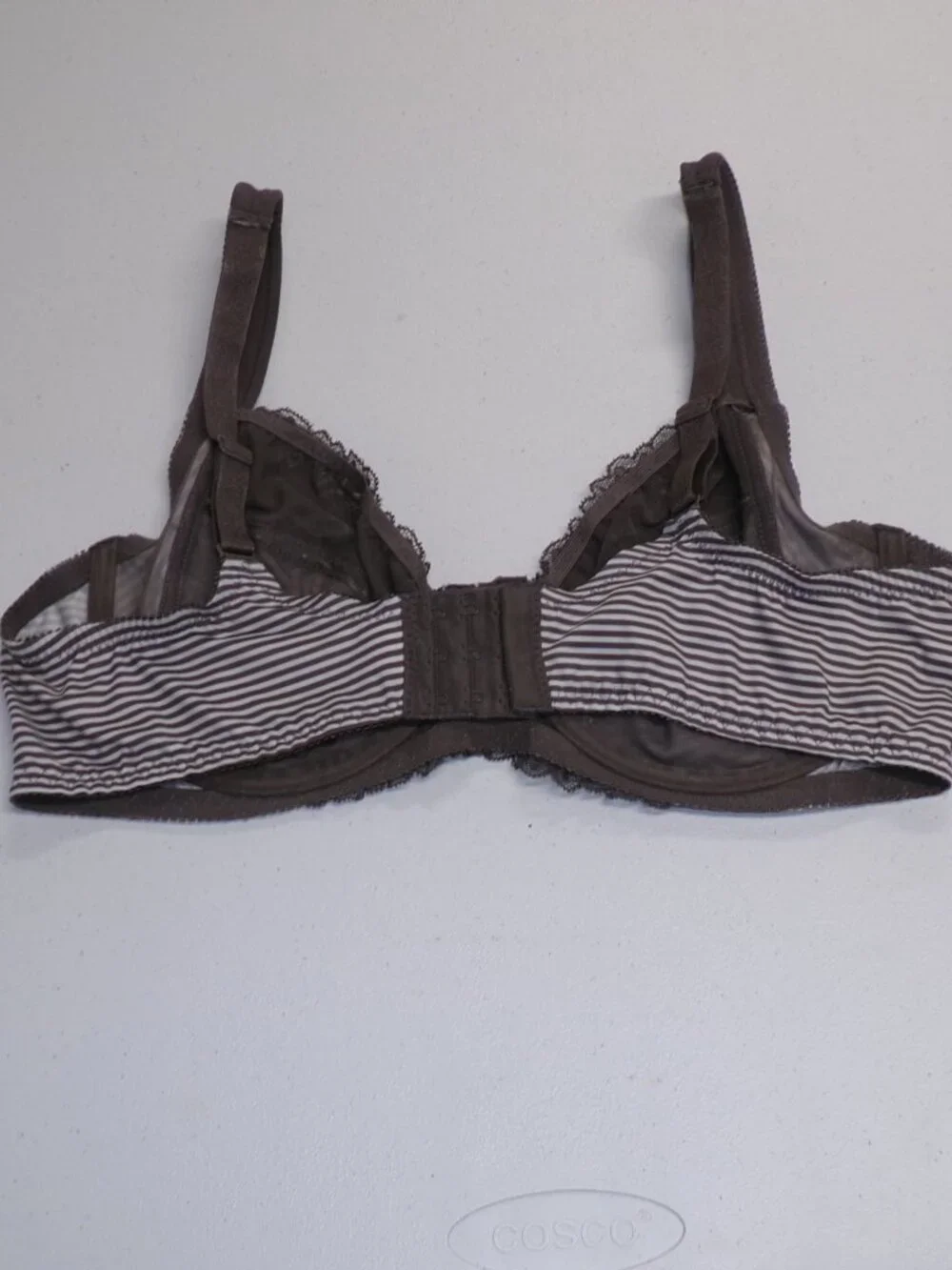 Curve Muse Taupe White Striped Lace Trim 3 Part Cup Underwire Bra sz 40B